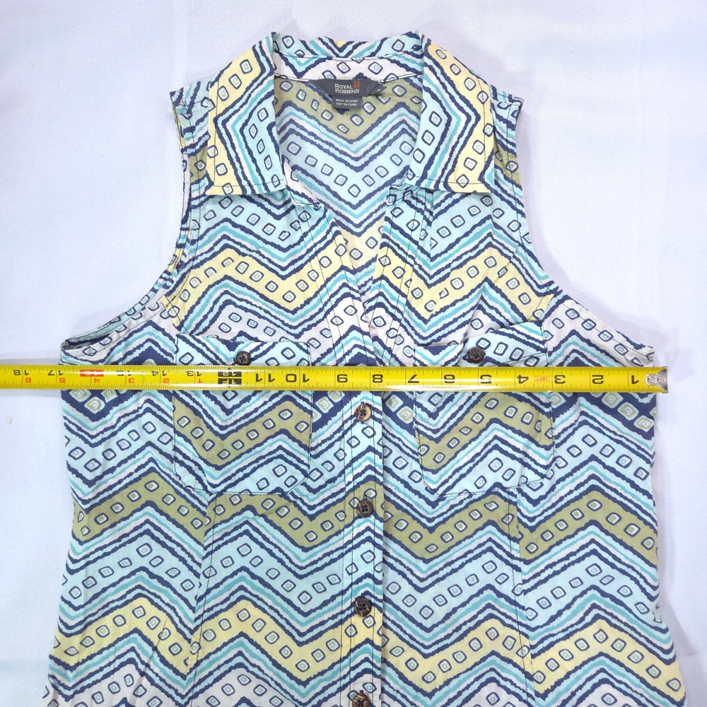 Royal Robbins Chevron Sleeveless Button Down Shirt Womens S Blue Green Coastal - Picture 8 of 9